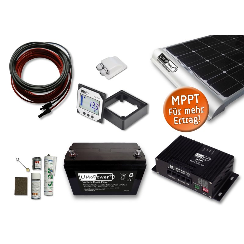 115 Watt LiMoPower Wohnmobil Solar Set mit MPPT 170 DUO - LiFePo4 Akku -  12V / 100Ah, 1.180,00 €