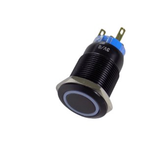 Druckschalter mit LED GRÜN - 3V - 1NO 1NC - Durchmesser 19mm - Farbe: Schwarz