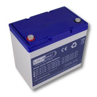1 Stück LiMoPower AGM Deep Cycle Batterie 12V / 50 Ah
