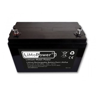 1 Stück LiMoPower® Lithium Akku Typ LMP 12-100 - 1280Wh - 12,8V / 100Ah